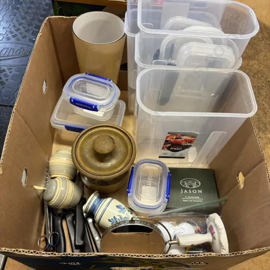 Box of Assorted items incl storage containers