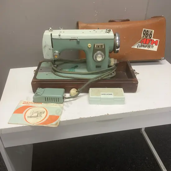 Janome New Home Model 574 Vintage Sewing Machine With Case & Pedal, Instruction Book Etc