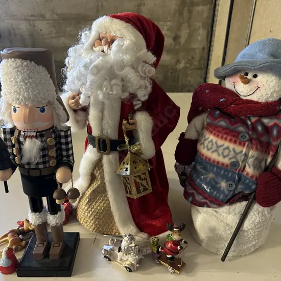 Assorted Christmas Decorations Including Santas Etc