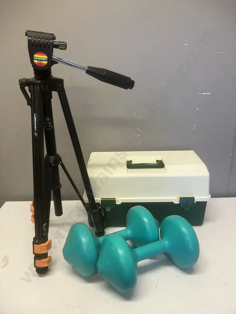 Tackle Box, Dumbbells, Unomat Video Studio Tripod Image 1++