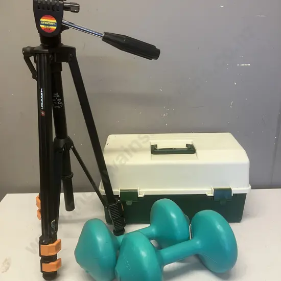 Tackle Box, Dumbbells, Unomat Video Studio Tripod