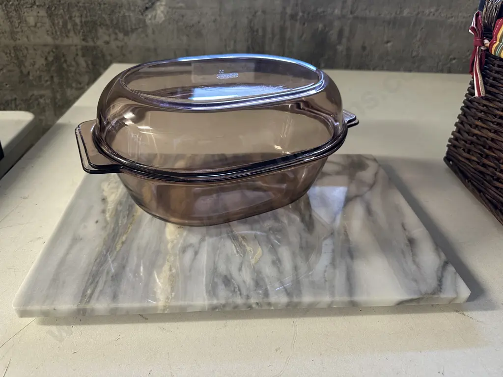 Rectangular Marble Board & Oval Pyrex Casserole Dish Image 1++