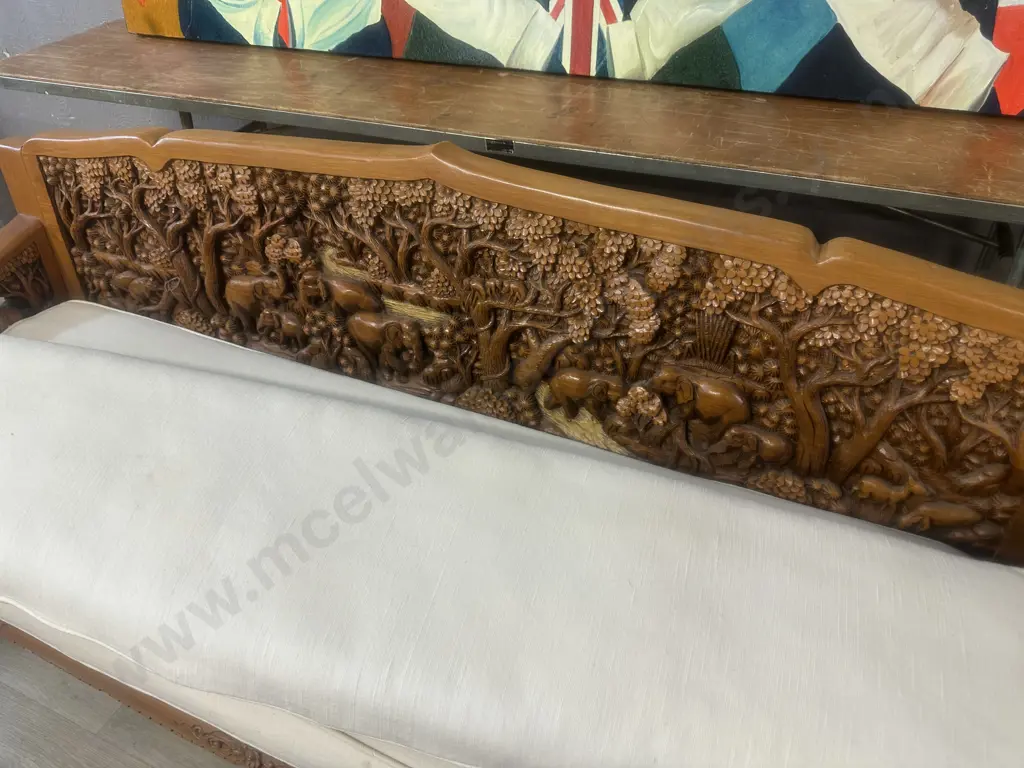Vintage Thai Hand Carved Teak Elephant Design  Lounge Suite With Coffee Table & Pair Of Side Tables Image 1++