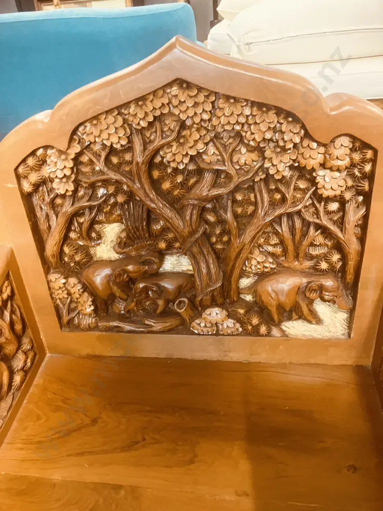 Vintage Thai Hand Carved Teak Elephant Design  Lounge Suite With Coffee Table & Pair Of Side Tables Image 1++