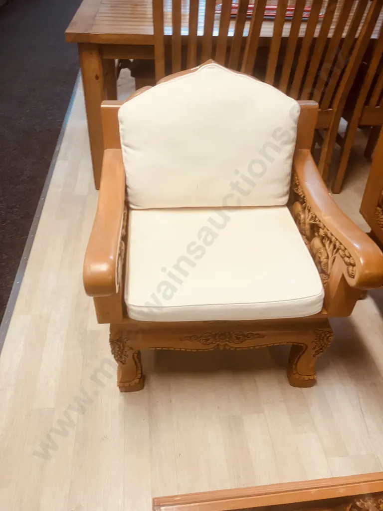 Vintage Thai Hand Carved Teak Elephant Design  Lounge Suite With Coffee Table & Pair Of Side Tables Image 1++