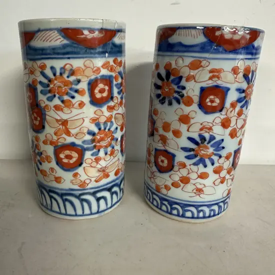 Pair of Japanese Antique Imari Porcelain Vases. H16.5cm (AF)