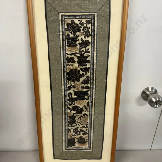 Framed Chinese Antique Embroidered Silk Panel. 73 x 31cm