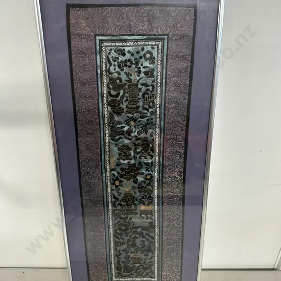 Framed Antique Chinese Vases of Flowers Fully Embroidered Silk Buddhist. 70 x 29cm