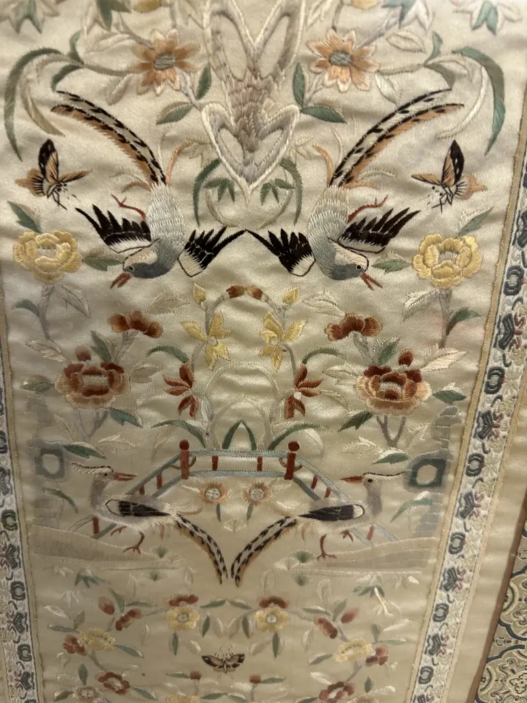 Framed Antique Chinese Embroidered Silk Panel With Birds & Butterfly's. 66 x 34cmcm Image 1++