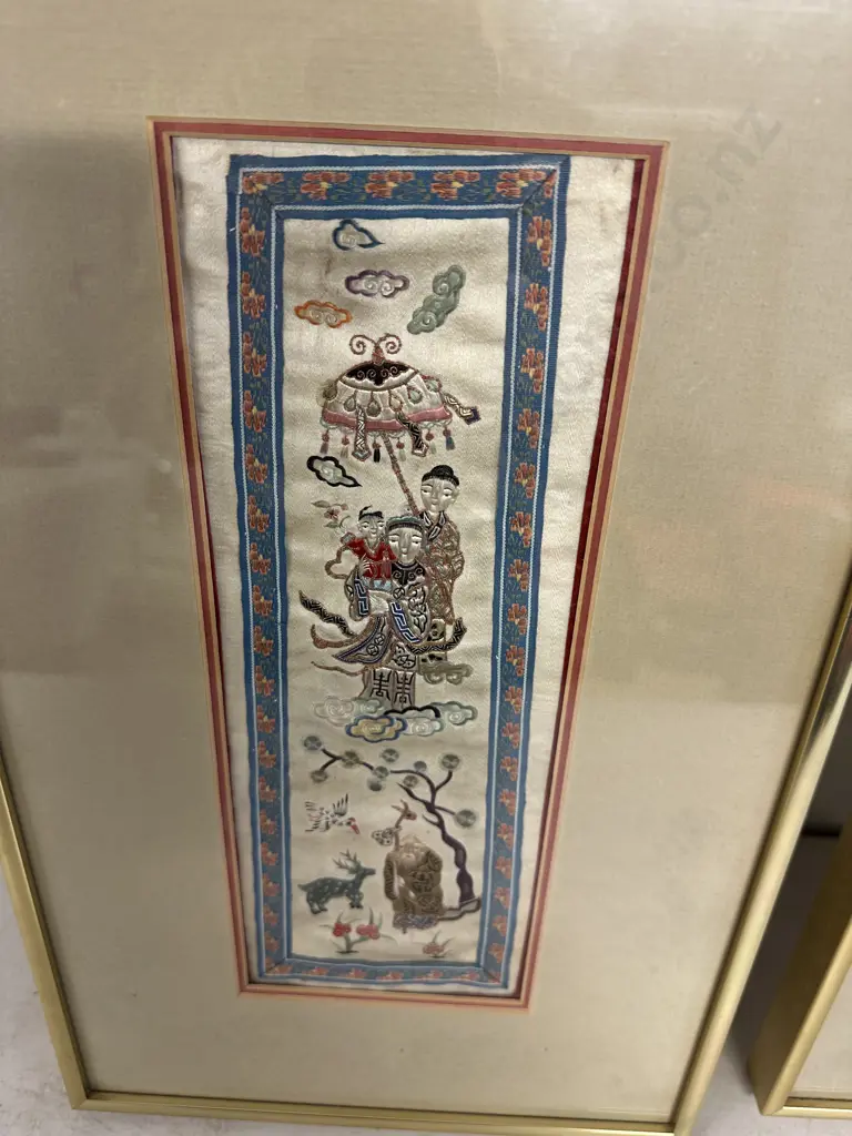 Pair of Mid 19th Century Framed Chinese Silk Embroidered Panels - Chinese God of Mercy & Buddha Figure. 46 x 26.5cm Image 1++