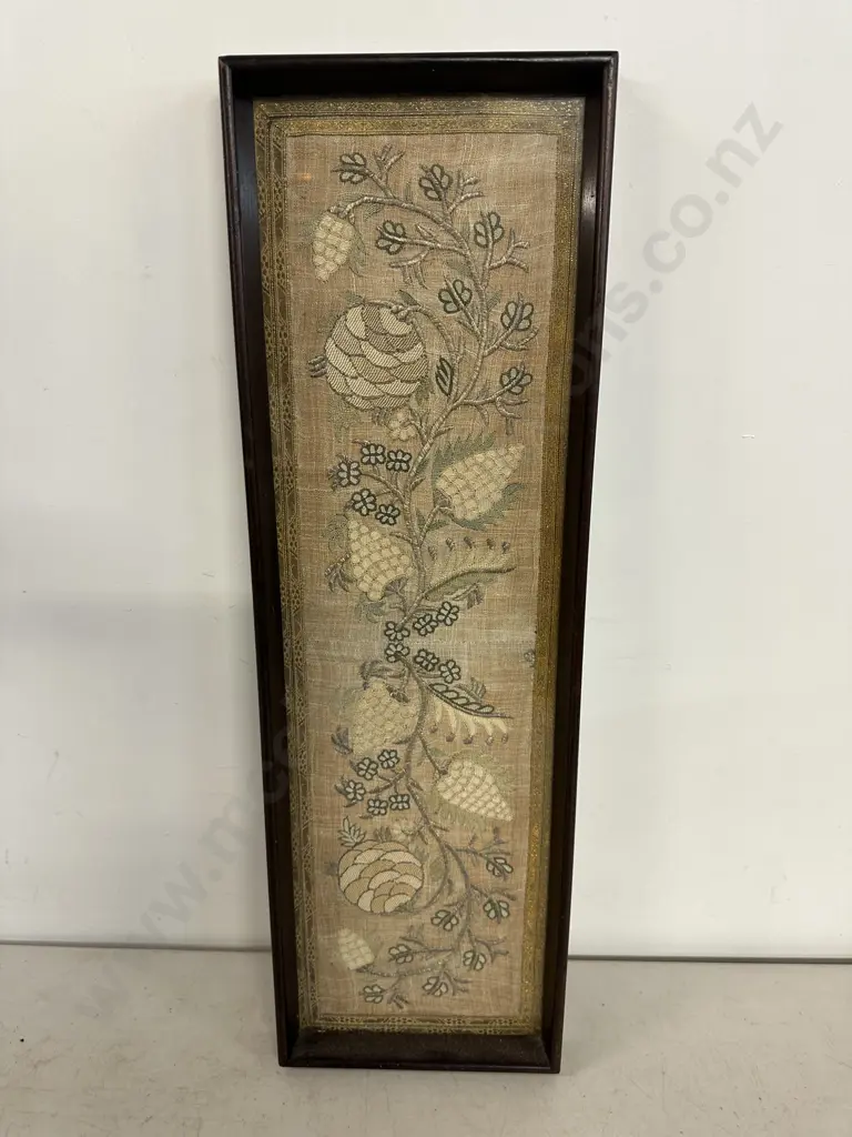Vintage Chinese Embroidered Floral Textile Panel, Framed. 53 x 17cm Image 1++