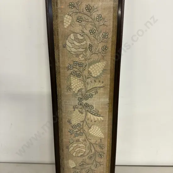 Vintage Chinese Embroidered Floral Textile Panel, Framed. 53 x 17cm