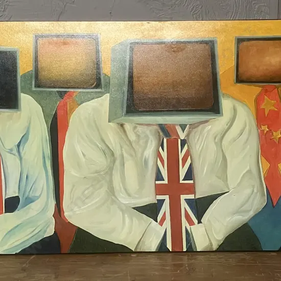 Space (aka Shane Warbrick) 'Look! No Hands' Original Artwork - Painted in Oils on a Door, With Provenance. H76 W198 D4cm