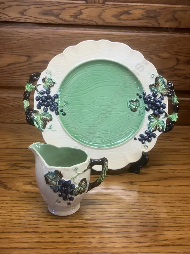 Rare Vintage Carlton Ware (England) Australian Design Grape Vine Pattern 31cm Double Handled Plate & 10cm Jug Image 1++