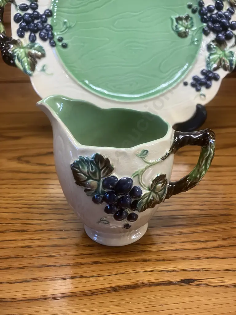 Rare Vintage Carlton Ware (England) Australian Design Grape Vine Pattern 31cm Double Handled Plate & 10cm Jug Image 1++