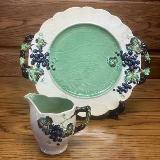 Rare Vintage Carlton Ware (England) Australian Design Grape Vine Pattern 31cm Double Handled Plate & 10cm Jug