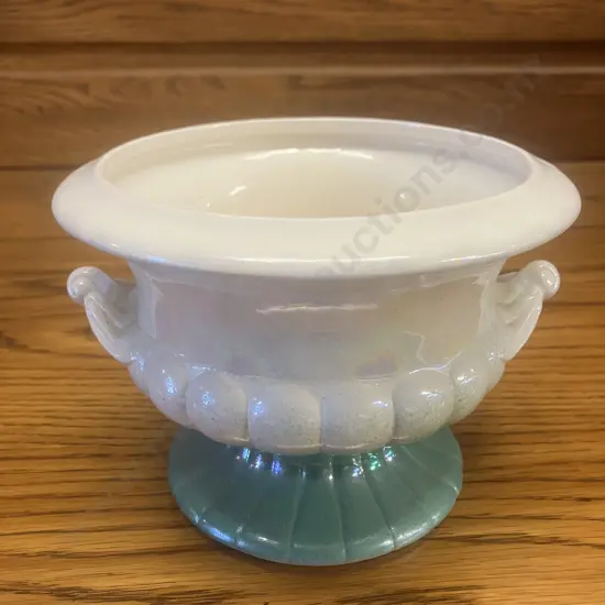 A Crown Lynn Urn In a Rare Green & Mother of Pearl Lustre Finish (1969 - 1971). '613' Impressed To Base. 13 x 18cm
