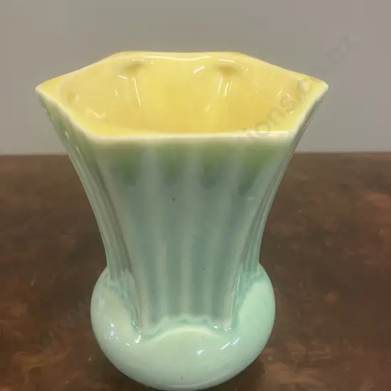 Crown Lynn Potteries Miniature Vase No 132, Wide Bulbous Base With Six Flaring Sides c1948 - 1955