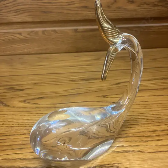 Vintage Murano-Style Whale Paperweight/Figurine With Gold Detailing. 20.5 x 20cm