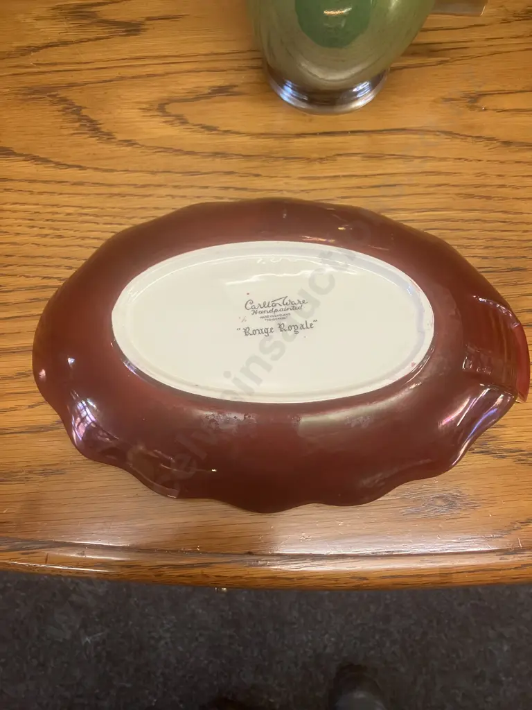 Vintage Carlton Ware (England) "Vert Royale" 14cm Jug & "Rouge Royal" Fluted Edge Dish With Single Tab Handle 25cm Image 1++