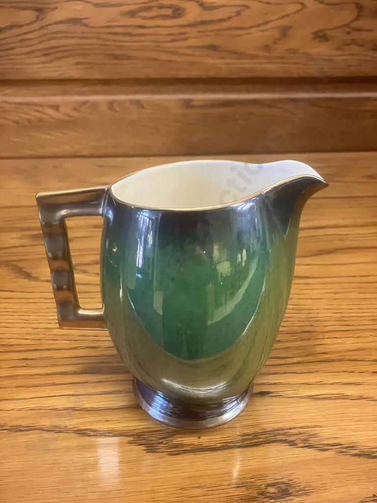 Vintage Carlton Ware (England) "Vert Royale" 14cm Jug & "Rouge Royal" Fluted Edge Dish With Single Tab Handle 25cm Image 1++