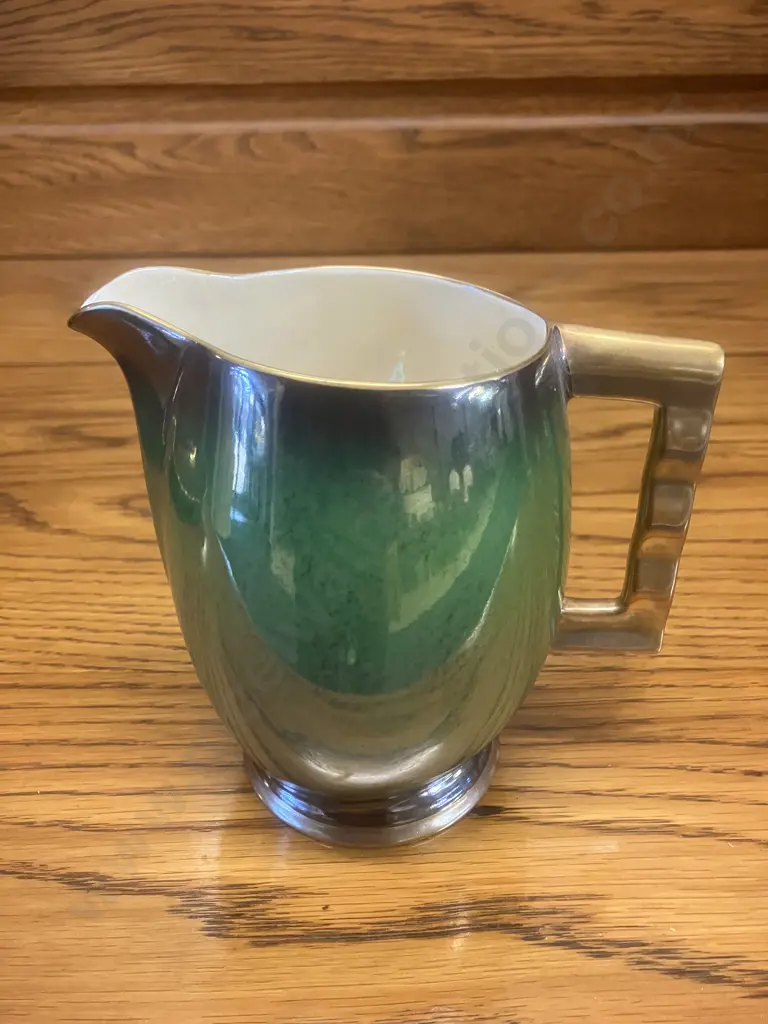 Vintage Carlton Ware (England) "Vert Royale" 14cm Jug & "Rouge Royal" Fluted Edge Dish With Single Tab Handle 25cm Image 1++
