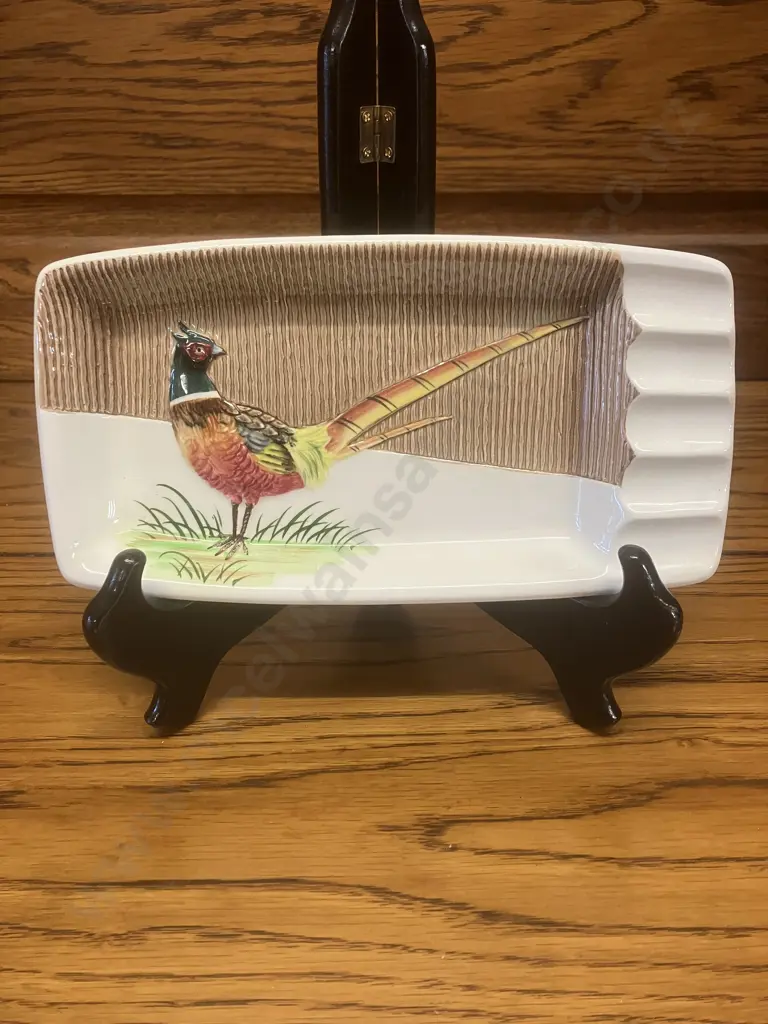 Vintage MCM 1950s Japanese Ceramic Pheasant Ashtray. 23.5 x 12.5cm Image 1++