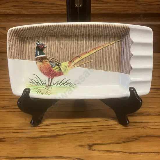 Vintage MCM 1950s Japanese Ceramic Pheasant Ashtray. 23.5 x 12.5cm