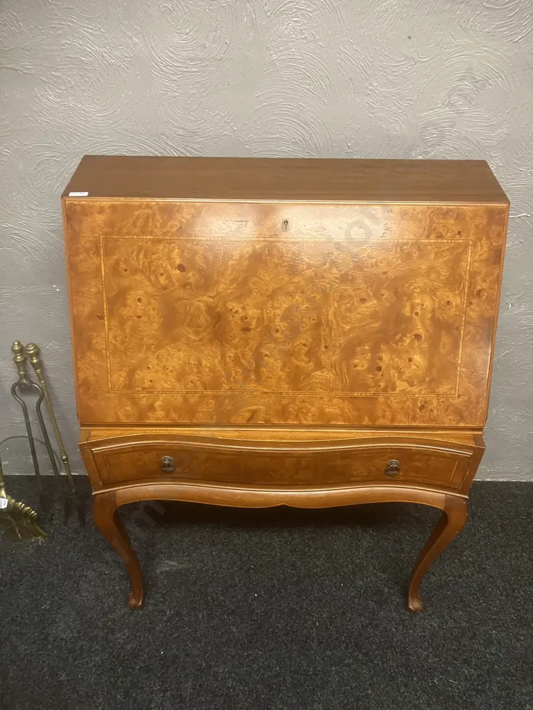 Ex Chandler House Burr Walnut Secretary Desk With Keys, Cabriole Legs. H111 W76.5 D42cm Image 1++