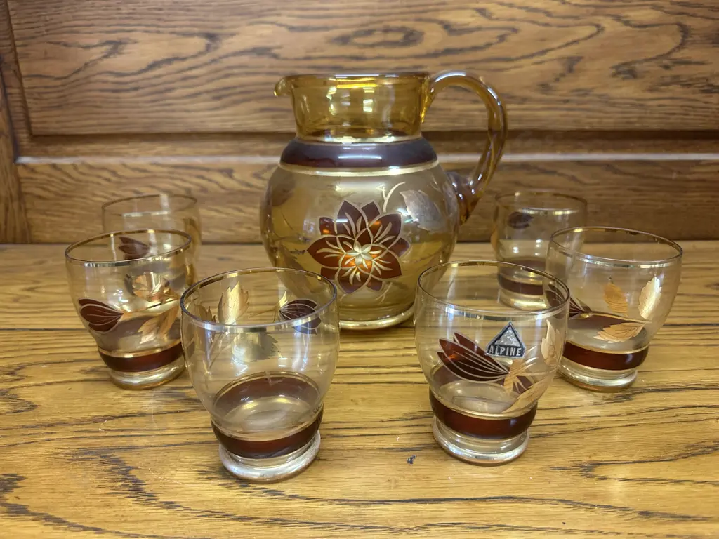 Vintage Retro Amber Alphine Decanter & Six Tumbler Set Image 1++