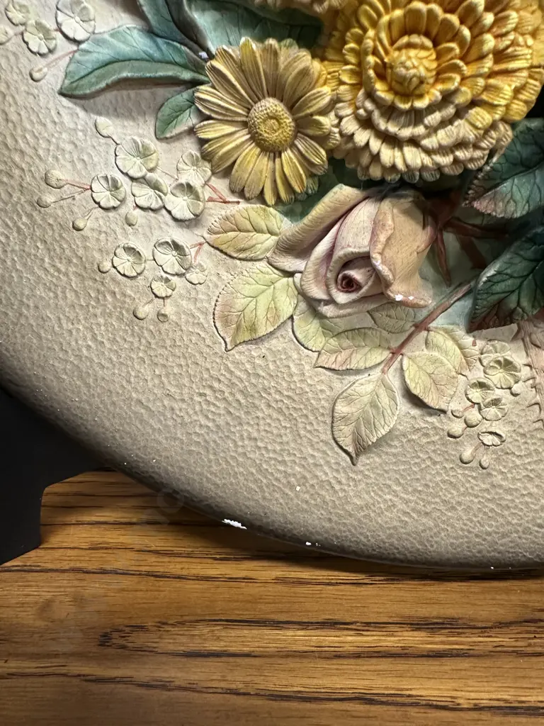 Collectable W.H Bossons Hand Painted Wall Plaque 'Summer Flowers" Dia 37cm. Image 1++