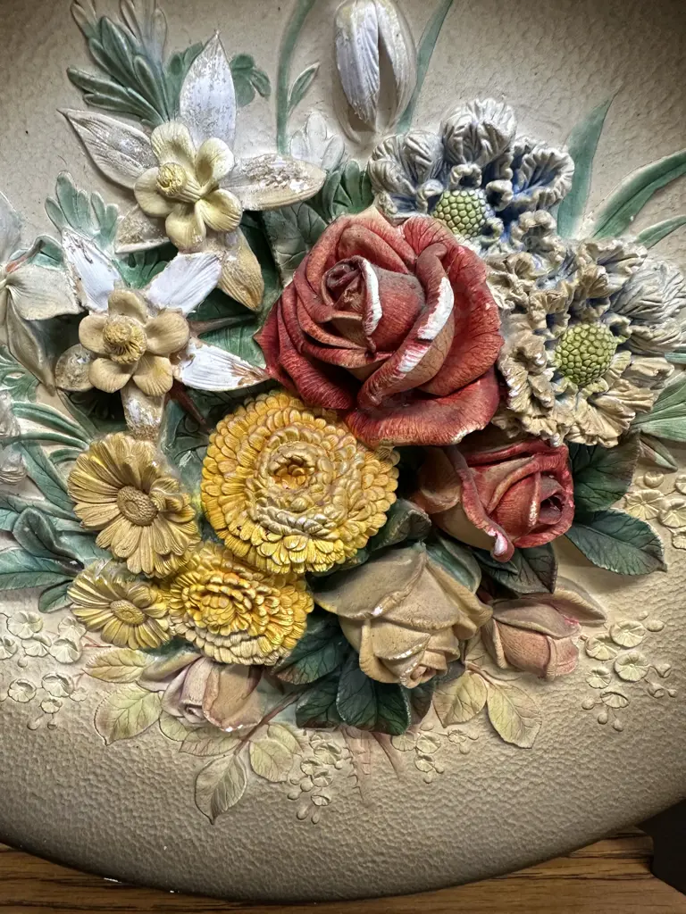 Collectable W.H Bossons Hand Painted Wall Plaque 'Summer Flowers" Dia 37cm. Image 1++