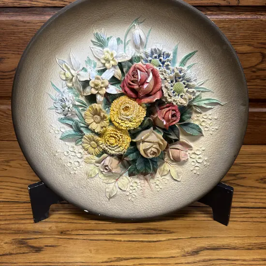 Collectable W.H Bossons Hand Painted Wall Plaque 'Summer Flowers" Dia 37cm.