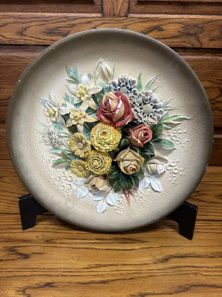Collectable W.H Bossons Hand Painted Wall Plaque 'Summer Flowers" Dia 37cm. Image 1++