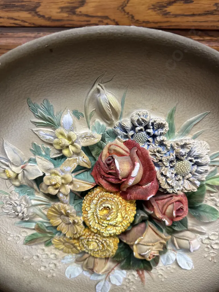 Collectable W.H Bossons Hand Painted Wall Plaque 'Summer Flowers" Dia 37cm. Image 1++