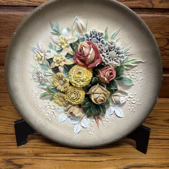 Collectable W.H Bossons Hand Painted Wall Plaque 'Summer Flowers" Dia 37cm.