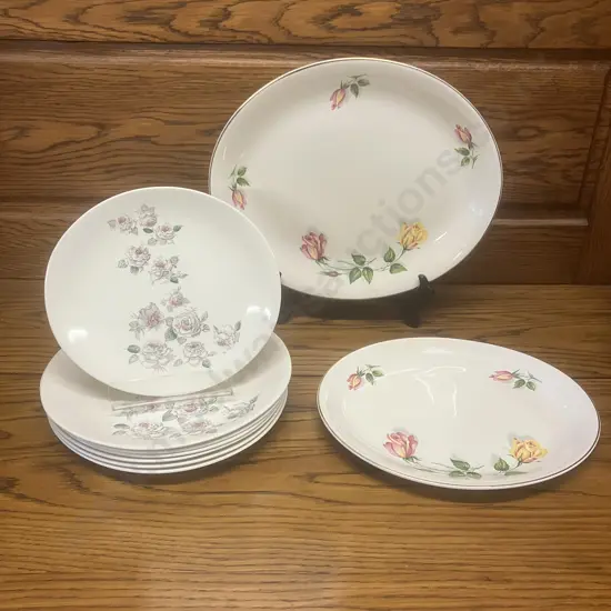 Johnson Bros Shower Roses Pattern 26cm Plates x 6, Smaller Plate & Alfred Meakin Roses Large 30 & 36cm Oval Platters