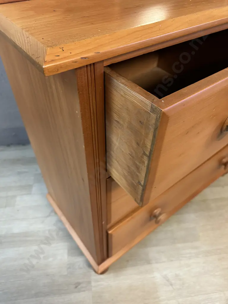 Antique Kauri Duchess Dresser Six Drawer, Beveled Edge Mirror, With Carved Supports H184,W102,D44cm. Image 1++