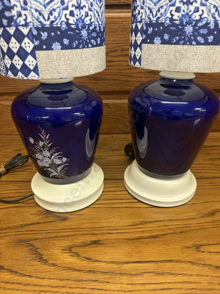 Pair Of Table Lamps Blue & White Themed H53cm. Image 1++