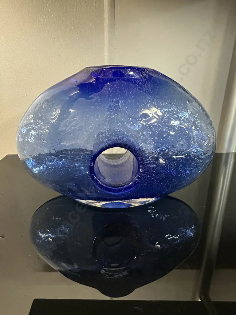 Vintage Handblown Blue Art Glass Vase H16,W24cm. Image 1++