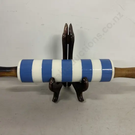 T G Green Vintage Cornishware Rolling Pin, Ridged. Green Stamp