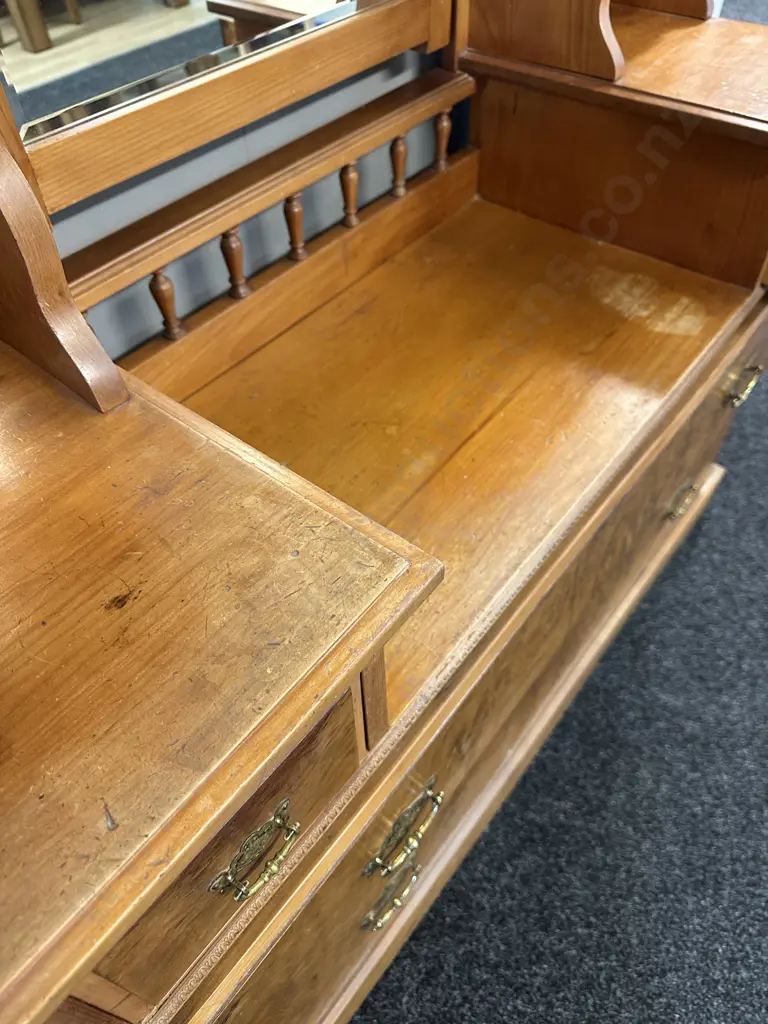 Antique Kauri & Burr Walnut Duchess Dresser Six Drawer, Carved Detail H180,W124,D45cm. Image 1++