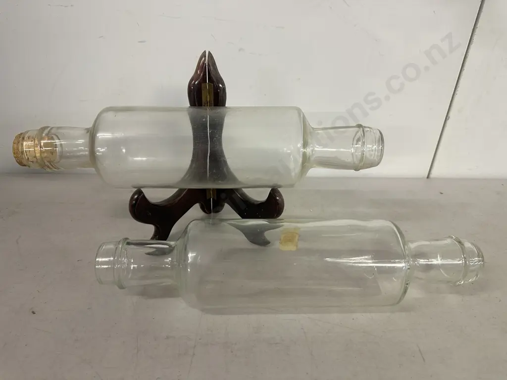 Pair of  Moulded Clear Glass Rolling Pins Vintage 1930s English Image 1++