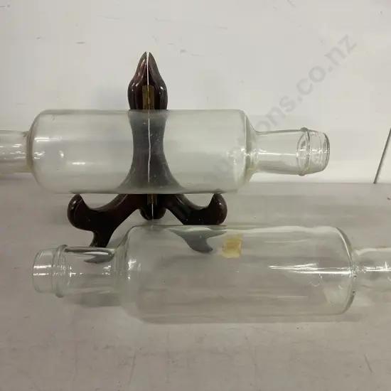 Pair of  Moulded Clear Glass Rolling Pins Vintage 1930s English