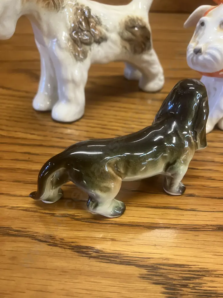 Beswick Scottish Terrier With Toothache No 761(Repaired), Sylvac Terrier Figurine & MCM Dachsund Japan Image 1++