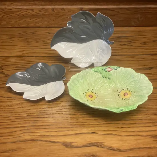 Vintage Carlton Ware (England) Australian Design Pair of Grey Leaf Twin Tone & Twin Poppy Serving Bowl
