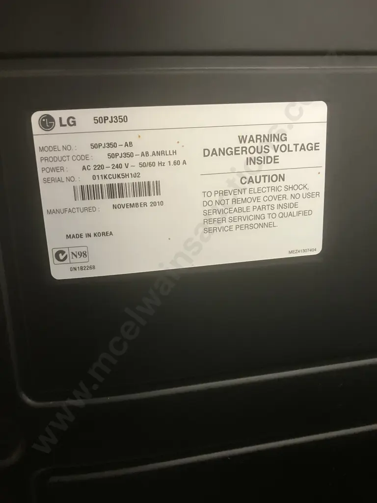 LG 50" (127cm) HD Plasma TV With Remote Control. Model 50PJ350 (Nov 2010) Image 1++