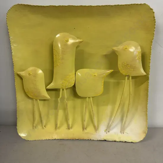 Yellow Metal Wall Art Bird Figurine 35x35cm.