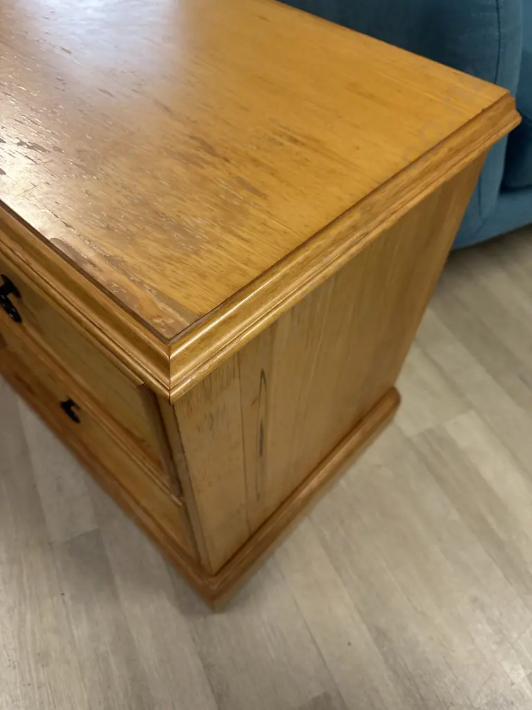 Pair Of Rimu Bedside Cabinets Two Drawer Ring Handles H56,W55,D41cm. Image 1++