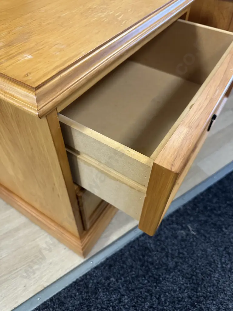 Pair Of Rimu Bedside Cabinets Two Drawer Ring Handles H56,W55,D41cm. Image 1++